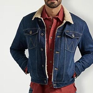 NWT Wrangler Sherpa Lined Denim Trucker Jacket Men’s M Cowboy Rancher Shearling